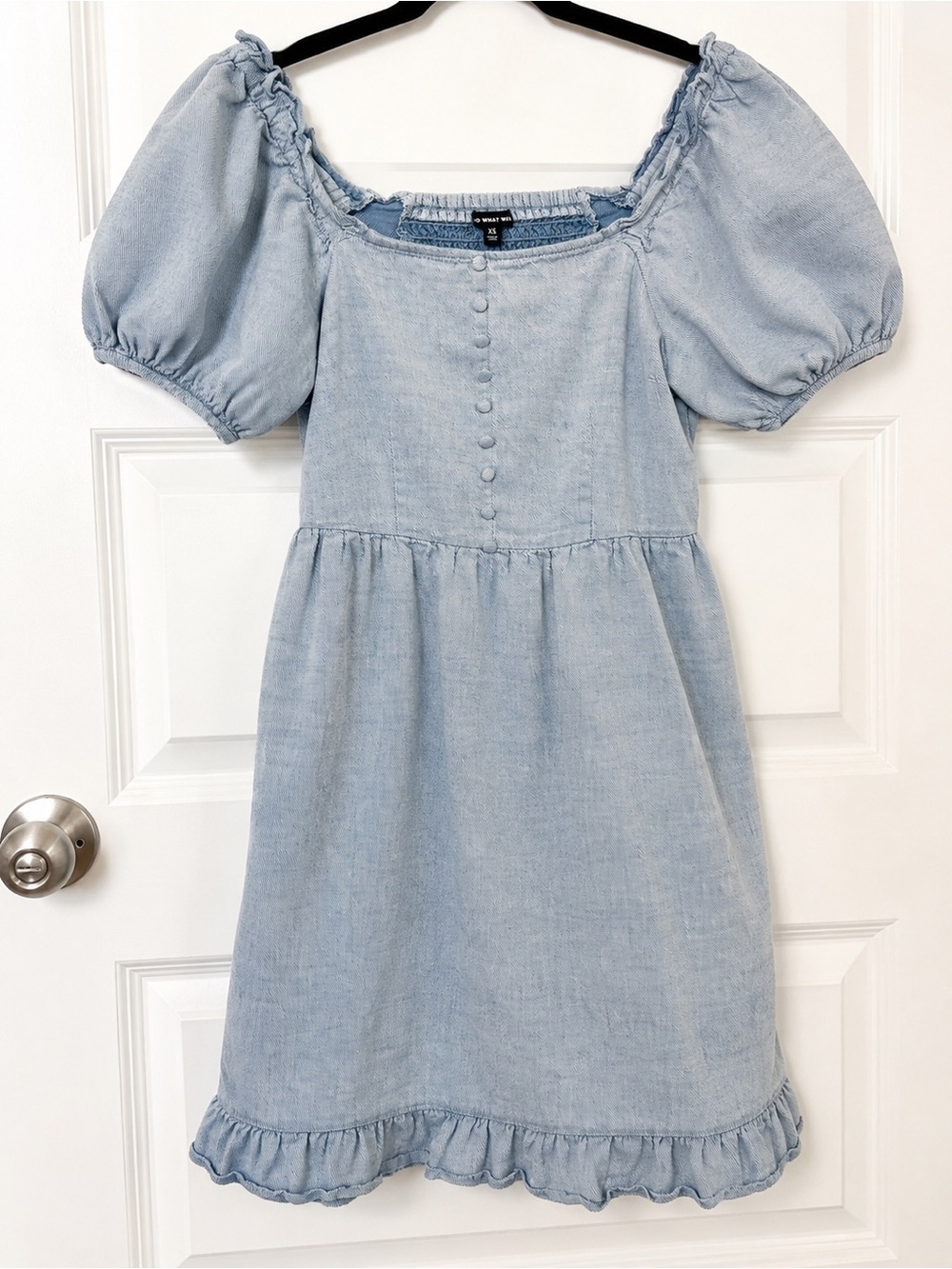 Who What Wear Chambray Mini Dress Puff Sleeve Babydoll XS